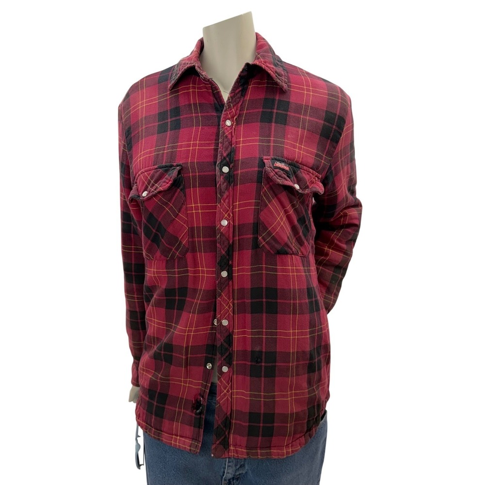 Vintage Dickies Plaid Pearl Snap Shacket Quilted Lined Thrashed Distressed Small